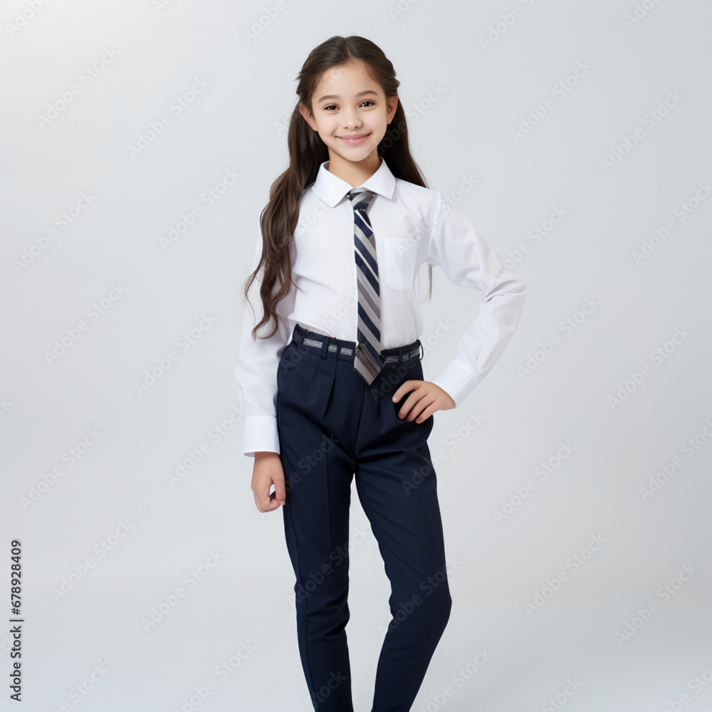 Girl in school uniform on white background, AI Generative. Girl in school uniform on white background, AI Generative.