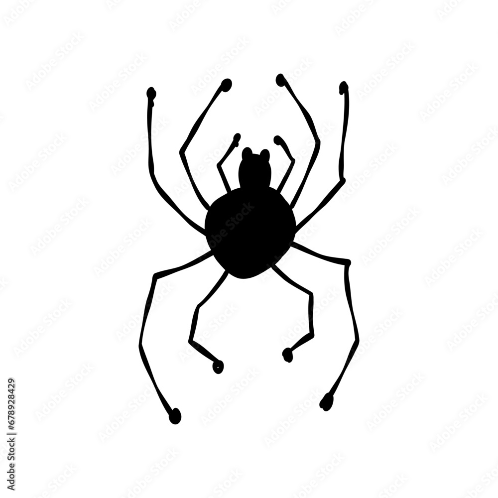 Spider icon, black silhouette isolated on white. Hand drawn style Spider icon, black silhouette isolated on white. Hand drawn style
