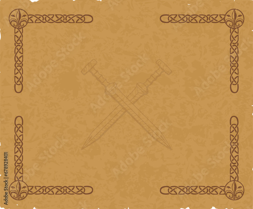 Brown Parchment with Medieval Frame and Crossed Gladiuses