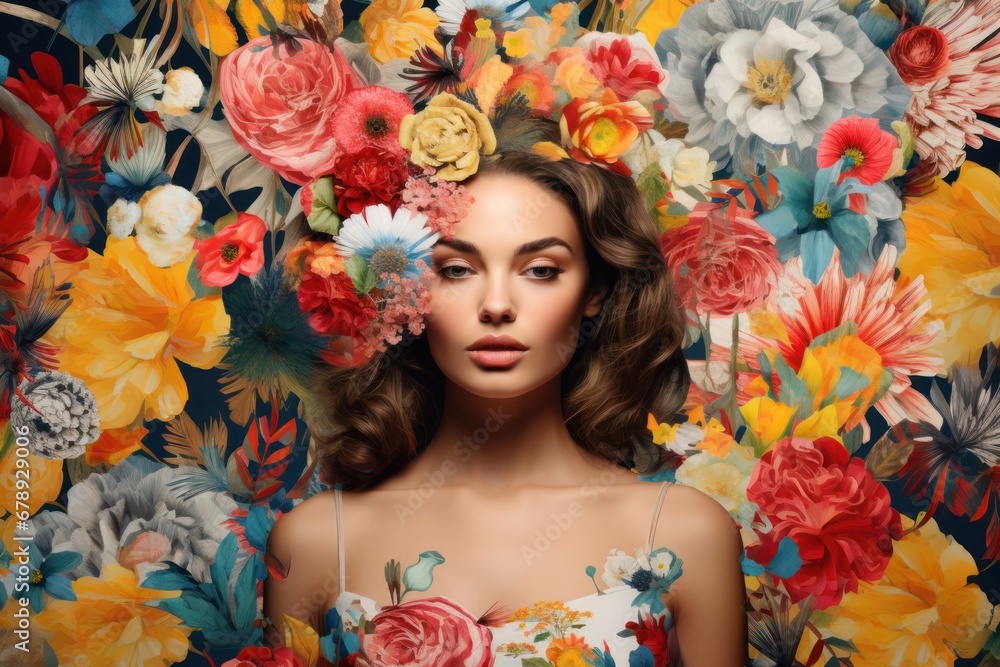 Serene Portrait With Floral Accents Generative AI Serene Portrait With Floral Accents Generative AI