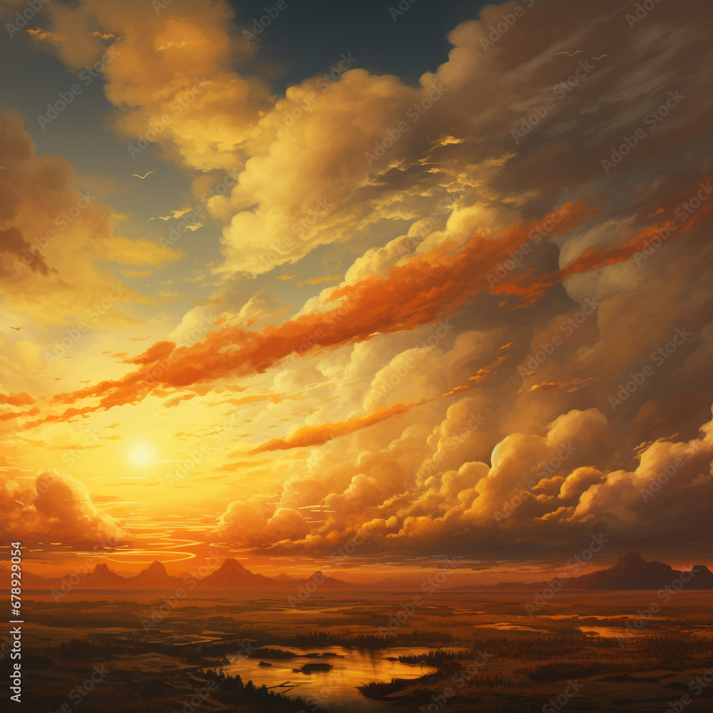 Golden hour sunset. Desktop wallpaper. Background.