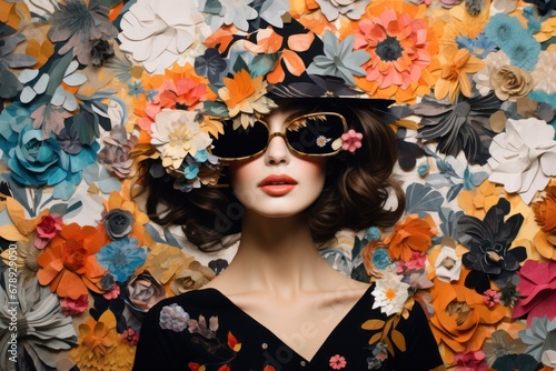 Woman with a Floral Hat and Stylish Sunglasses Enjoying a Beautiful Generative AI