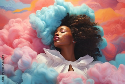 Sleeping Beauty in a Colorful Dreamy Sky Generative AI