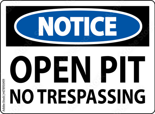 Notice Sign Open Pit - No Trespassing