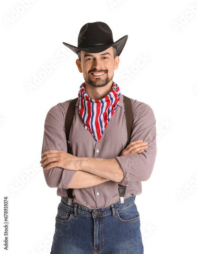 Handsome cowboy on white ba...