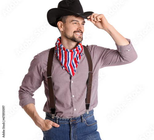 Handsome cowboy on white ba...
