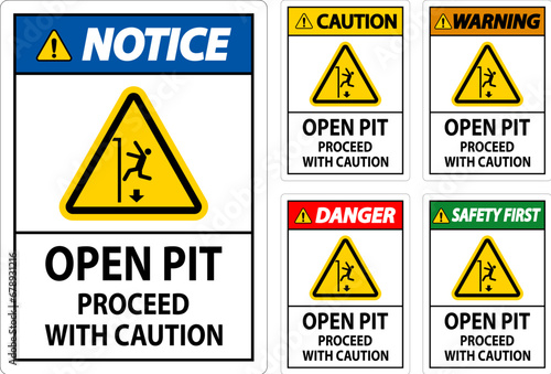 Danger Sign Open Pit Proceed With Caution