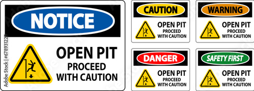 Danger Sign Open Pit Proceed With Caution