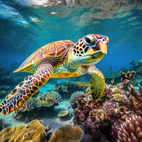 Graceful Elegance: A Close-Up of a Majestic Sea Turtle Swimming