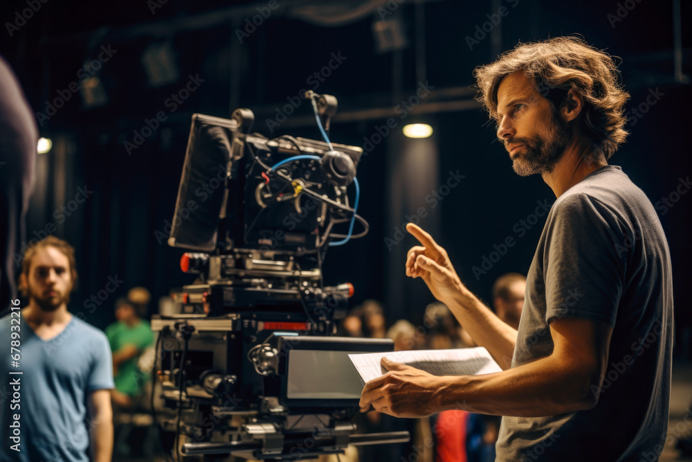 Male film director directing movie scene in a highly equipped studio ...