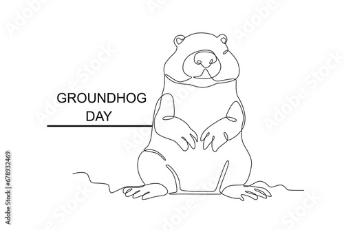 A cute groundhog stands up. Groundhog day one-line drawing