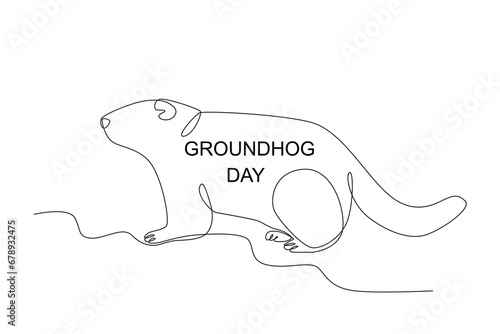 Groundhog day celebration. Groundhog day one-line drawing