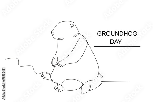 A cute groundhog hibernates. Groundhog day one-line drawing
