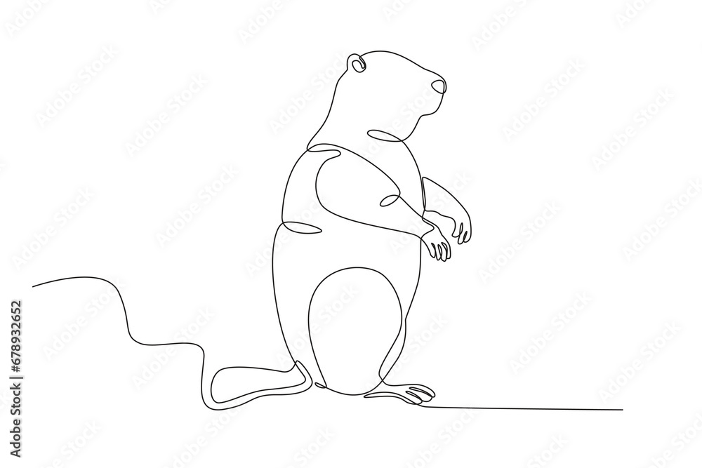 A groundhog comes out of its hibernation. Groundhog day one-line drawing A groundhog comes out of its hibernation. Groundhog day one-line drawing