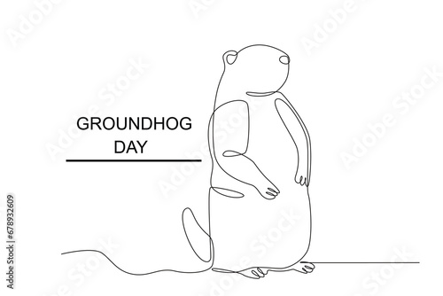 A groundhog stood out of its burrow. Groundhog day one-line drawing