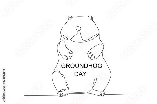 A happy cute groundhog. Groundhog day one-line drawing