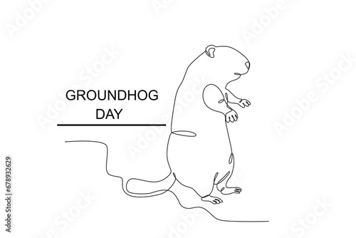 A groundhog walked backwards looking at his shadow. Groundhog day one-line drawing