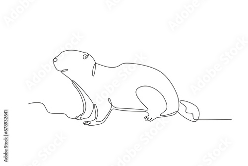A groundhog stood looking up. Groundhog day one-line drawing