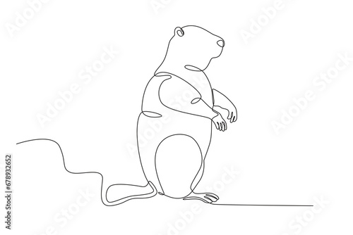 A groundhog comes out of its hibernation. Groundhog day one-line drawing