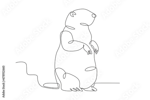 A standing groundhog mammal. Groundhog day one-line drawing
