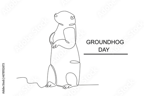 A cute groundhog stands up. Groundhog day one-line drawing