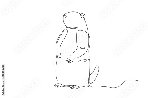 A feathery cute groundhog stands. Groundhog day one-line drawing