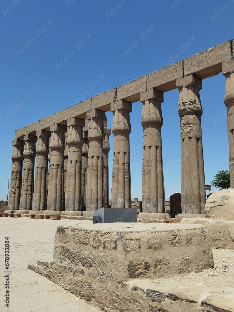 Beautiful view of the ruins of the Sun court of Amenhotep III in the Luxio temple complex