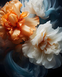 close up of romantic flowers,orange,light blue,beige colors,minimal composition.Natural concept