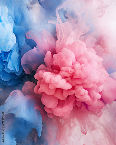 Abstract pastel pink color paint with pastel blue background.. Fluid composition with copy space. Minimal natural luxury