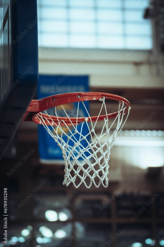 Vertical shot of a basketball hoop