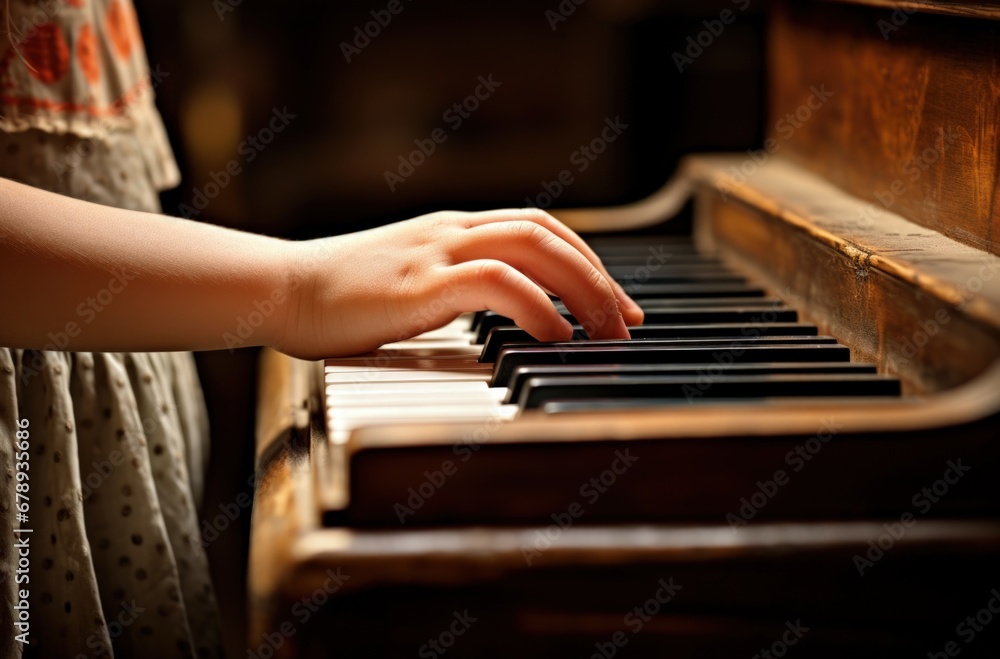 Child's hands playing the piano. Generative AI Child's hands playing the piano. Generative AI
