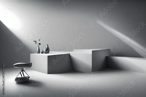 An original background image for design or product presentation, with a play of light and shadow, in light gray tone photo