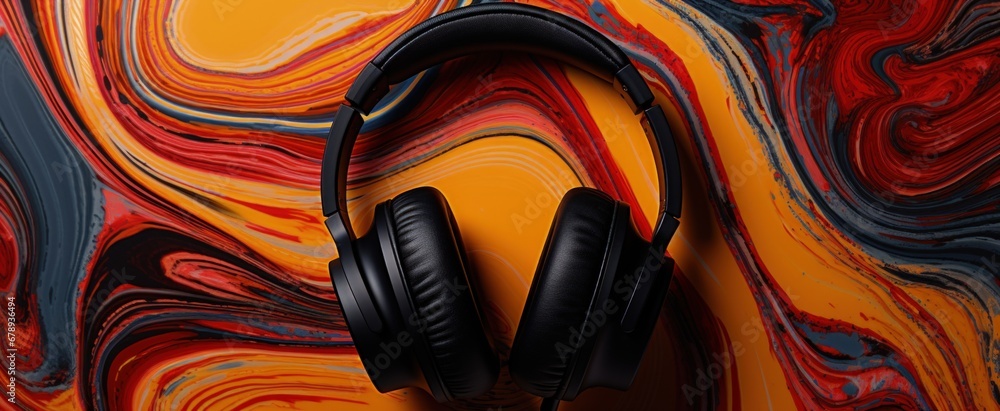 Headphones on colorful background. Generative AI Headphones on colorful background. Generative AI