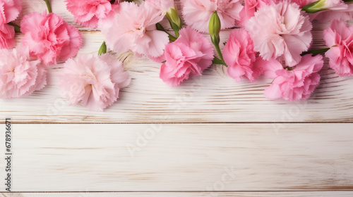 Dianthus (Carnations) on Wooden Background, Beautiful Flowers, Spring Floral, Copy Space. Generative AI