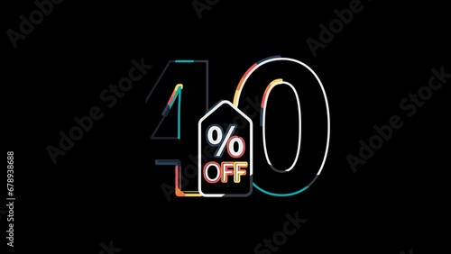 Looped animated 40% off discount label with Transparent Video, alpha channel Video, 40 percent price clearance sale price tag, 4k Resolution Animation clip photo