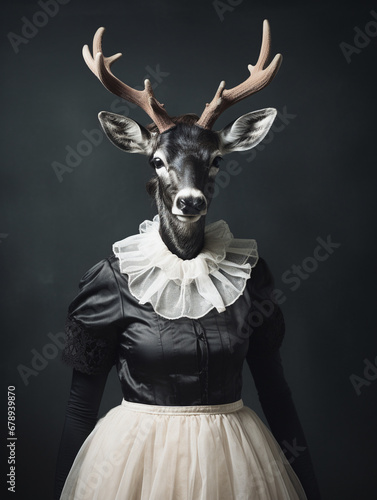 An Anthropomorphic Elk Dressed Up as a French Maid photo