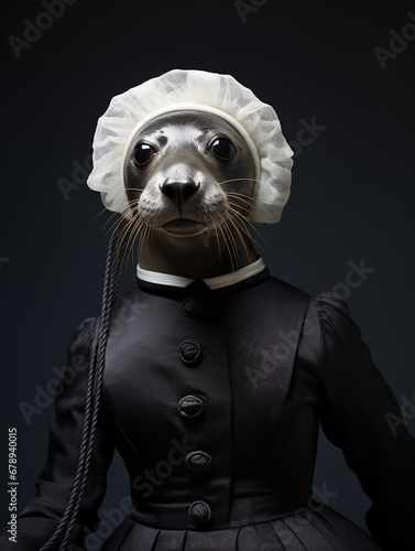 An Anthropomorphic Seal Dressed Up as a French Maid