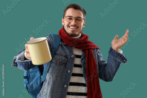 Young man in winter clothes...
