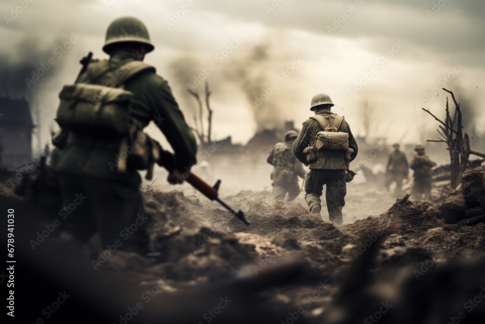 Soldiers on the battlefield in war, AI Generative Soldiers on the battlefield in war, AI Generative