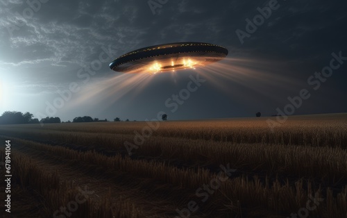 A Majestic UFO Soaring Above a Vast, Serene Field