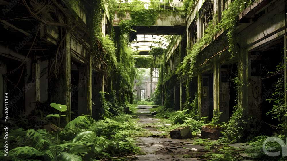 Nature Reclaims a Post-Humanity City. Generative AI.