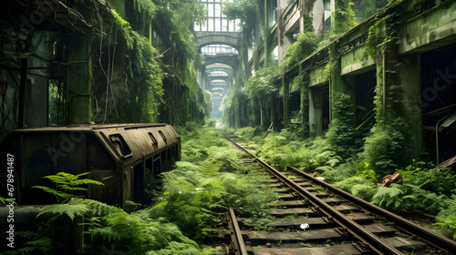 Nature Reclaims a Post-Humanity City. Generative AI. photo