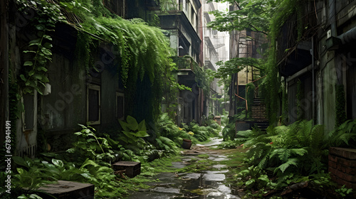 Nature Reclaims a Post-Humanity City. Generative AI.