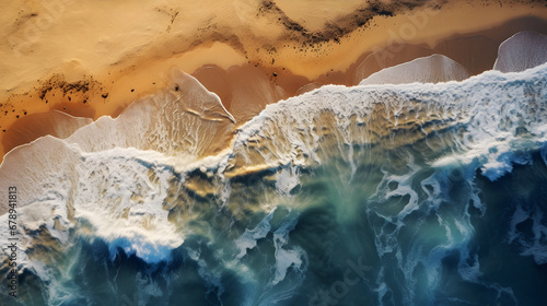 Ocean Waves Meeting Desert Sands. Generative ai.