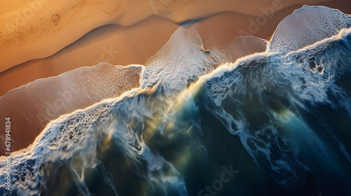 Ocean Waves Meeting Desert Sands. Generative ai.