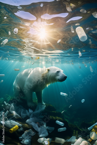 polar bear swimming in polluted water © StockUp