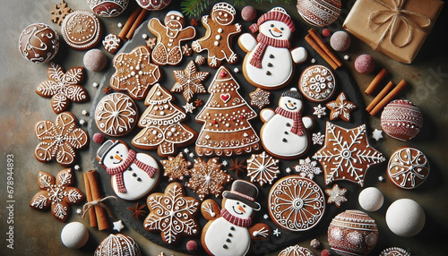 A table full of gingerbread cookies and snowmen - Generative AI