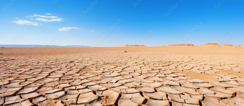Panoramic view of the dry and cracked earth in the desert