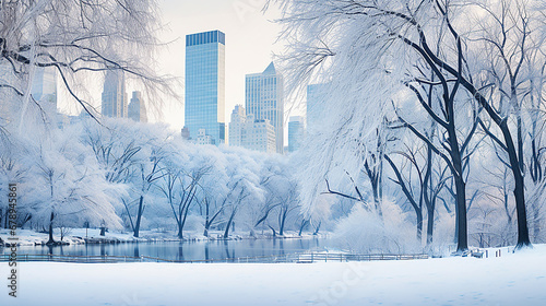 Snowy Park Landscape in the City © Doraway