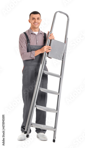 Smiling male worker in gray...